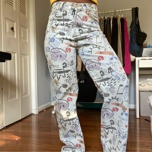 Adika Graffiti Print Straight-Leg Jeans